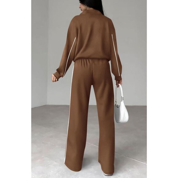 Women's Fall Two Piece Tracksuit Set Cozy Long Sleeve Zip Sweater Pants - Picture 8 of 8